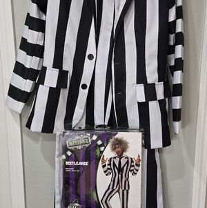 Spirit Halloween Beetlejuice Costume Adult Small Jacket Pants Tie Black White